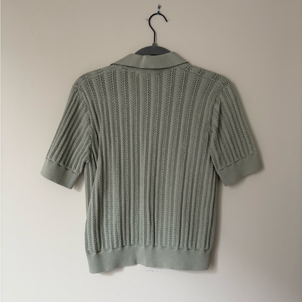 Uniqlo Sage Green Knit Polo Top - Picture 2 of 3
